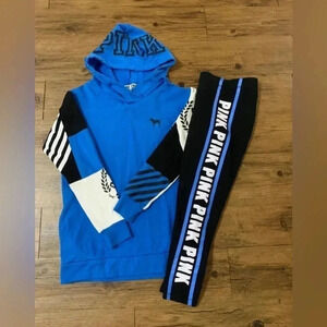 PINK Victoria's Secret Blue and Black Hoodie